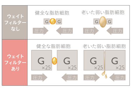 ウェイトフィルターなしとありの比較表画像